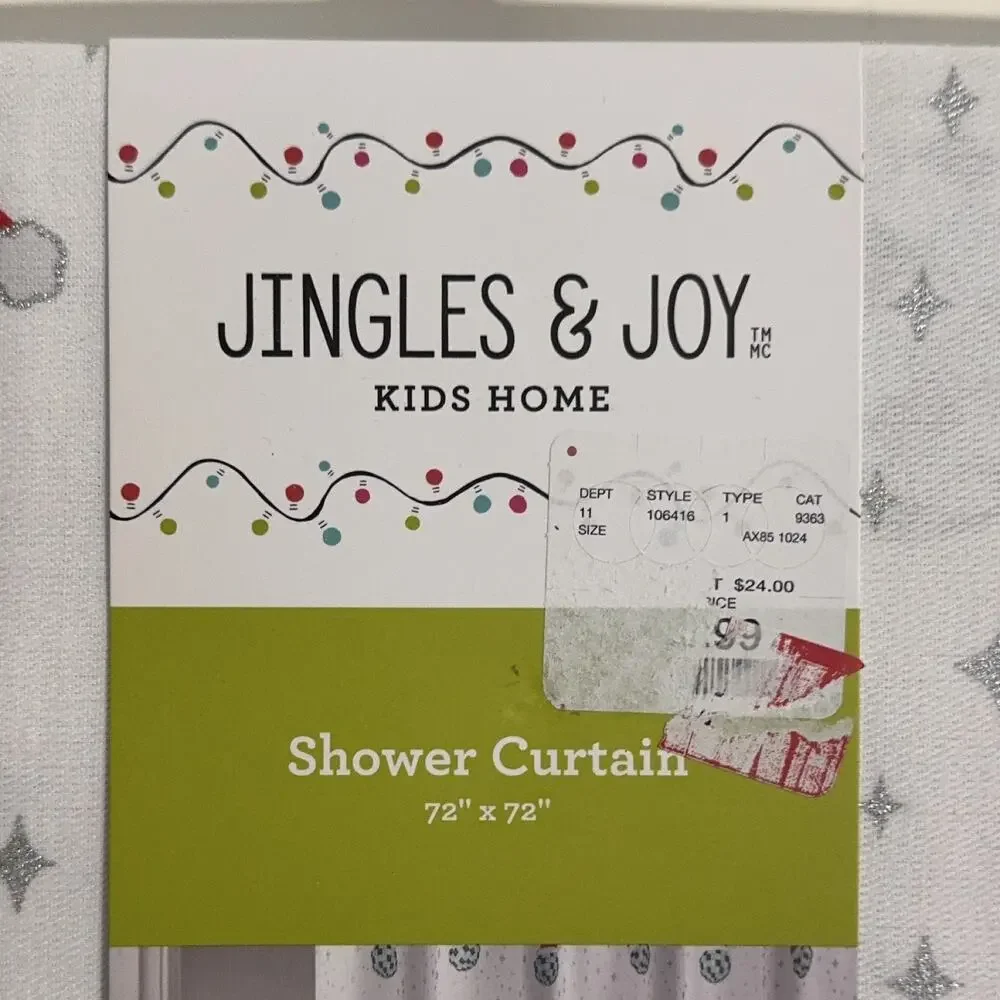 Jingles & Joy Christmas Festive Disco Ball Fabric Shower Curtain 72x72 party fun